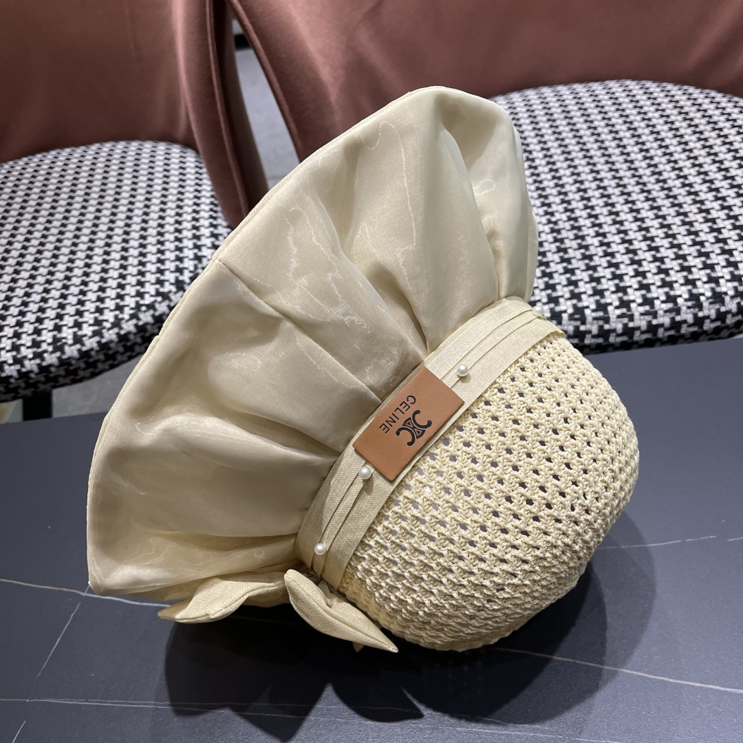  赛琳celine 2025新款夏季蝴蝶结遮阳渔夫帽女草帽防紫外线遮脸防晒太阳帽