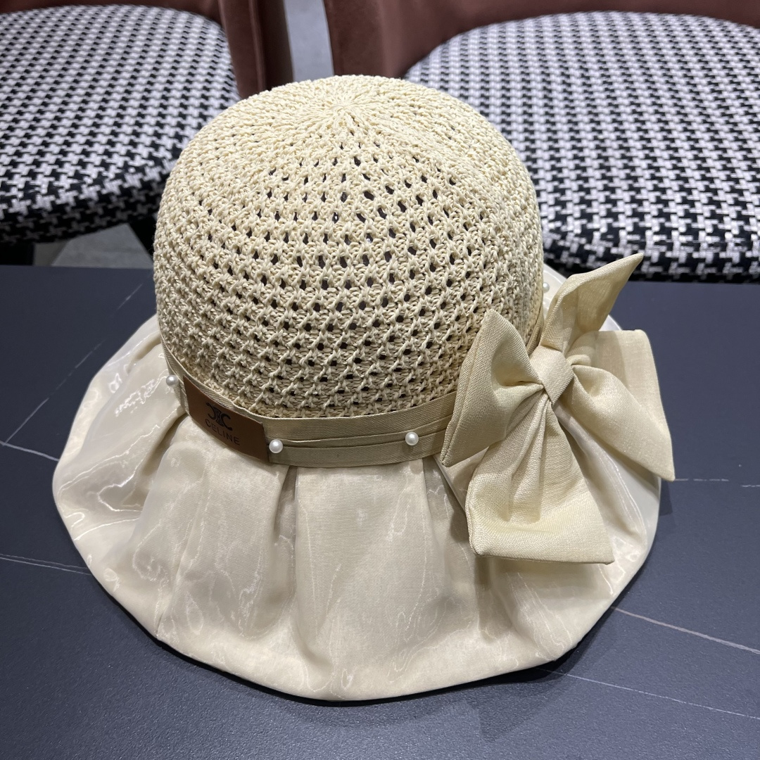  赛琳celine 2025新款夏季蝴蝶结遮阳渔夫帽女草帽防紫外线遮脸防晒太阳帽