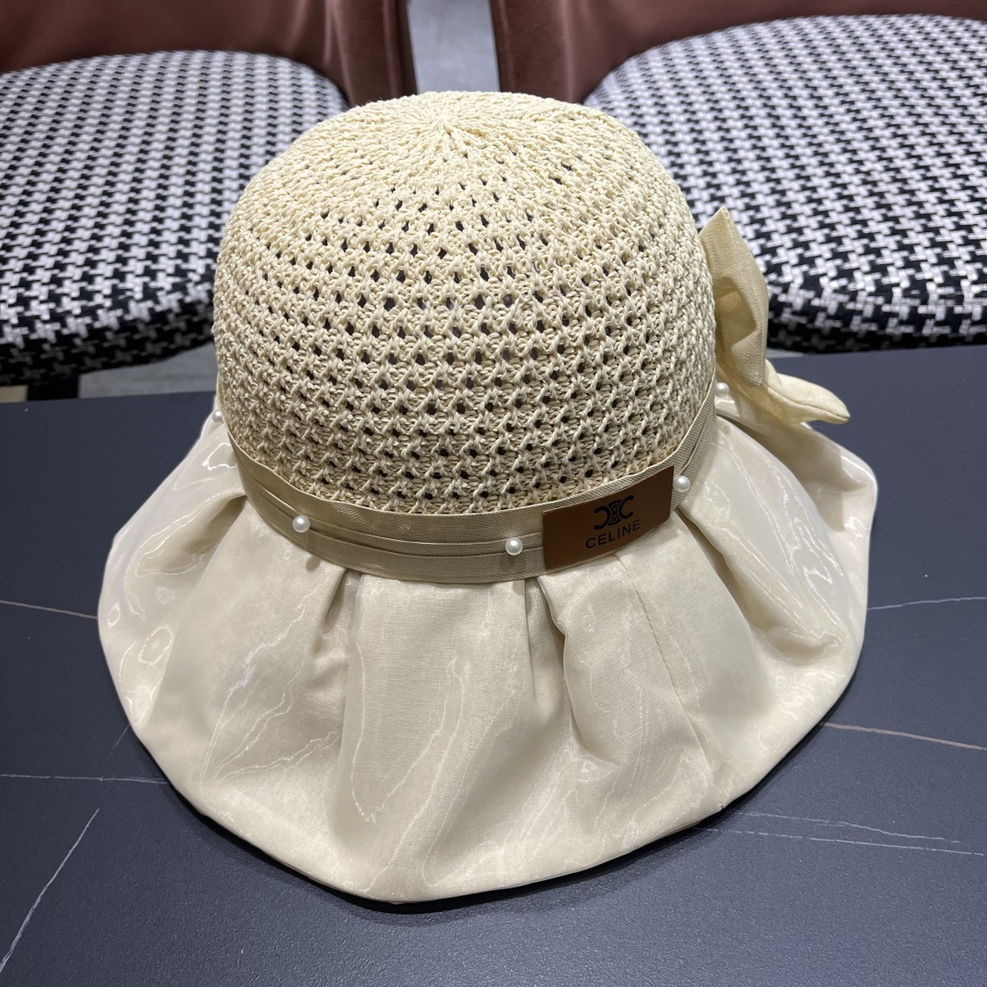  赛琳celine 2025新款夏季蝴蝶结遮阳渔夫帽女草帽防紫外线遮脸防晒太阳帽