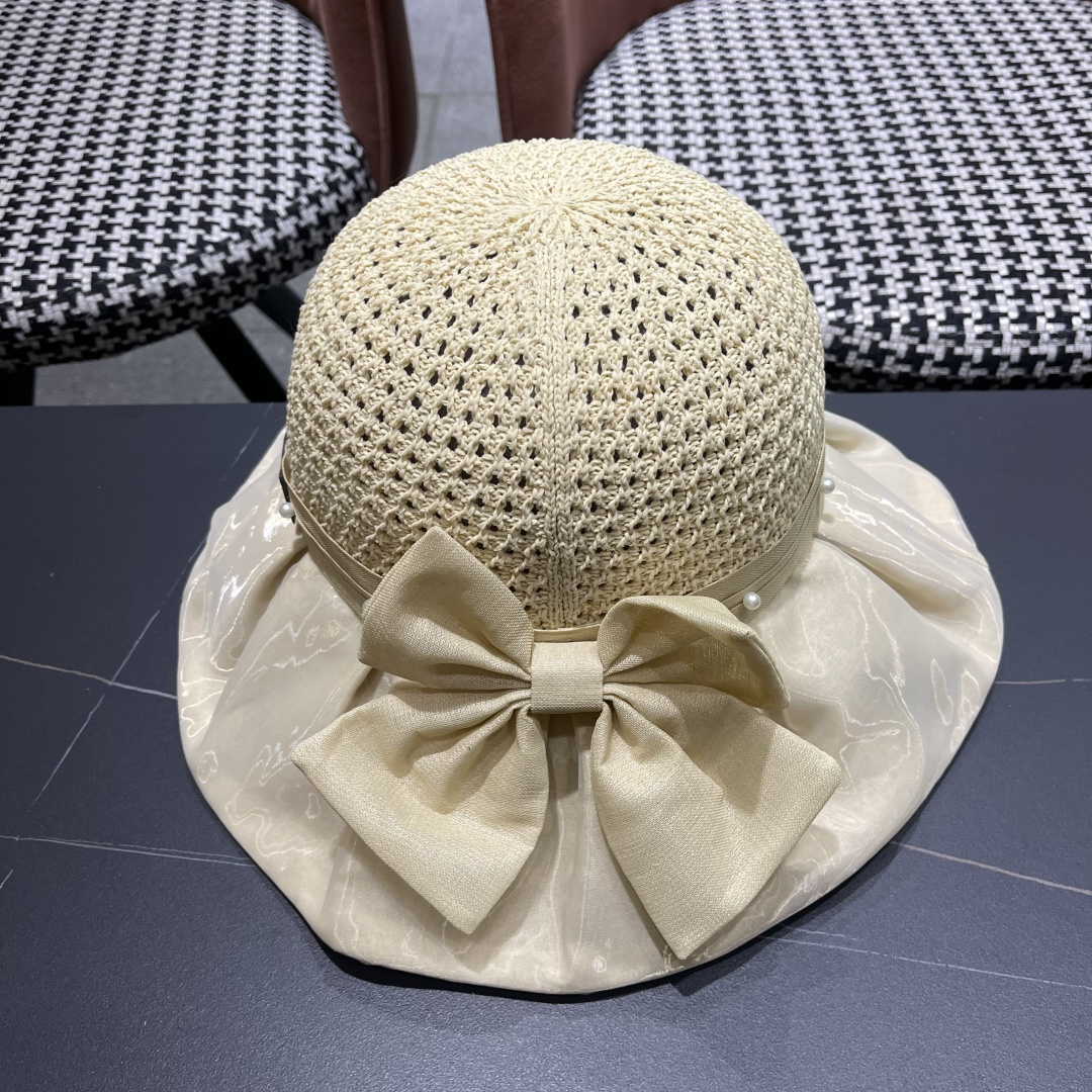  赛琳celine 2025新款夏季蝴蝶结遮阳渔夫帽女草帽防紫外线遮脸防晒太阳帽