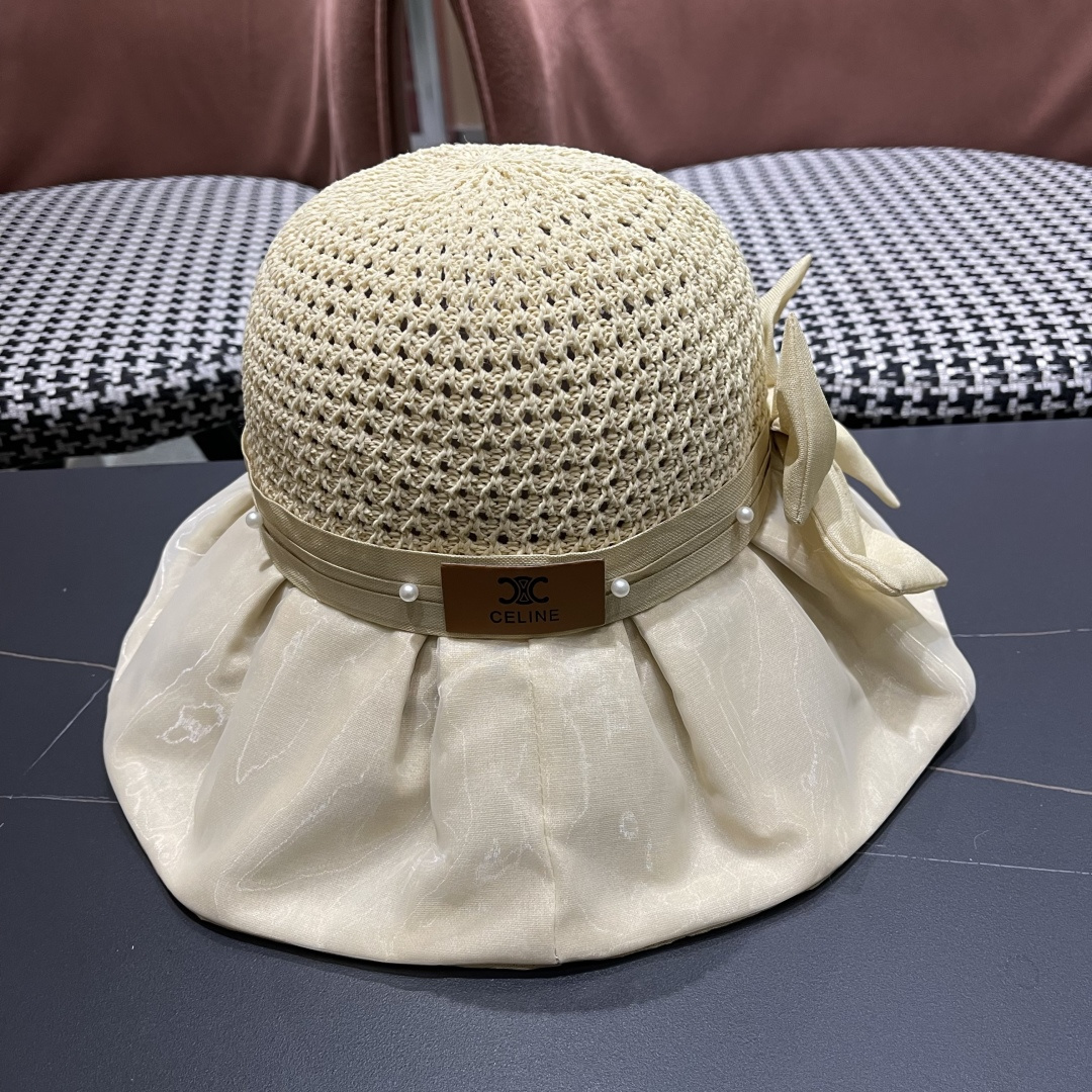  赛琳celine 2025新款夏季蝴蝶结遮阳渔夫帽女草帽防紫外线遮脸防晒太阳帽