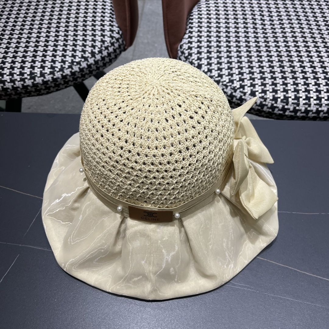  赛琳celine 2025新款夏季蝴蝶结遮阳渔夫帽女草帽防紫外线遮脸防晒太阳帽