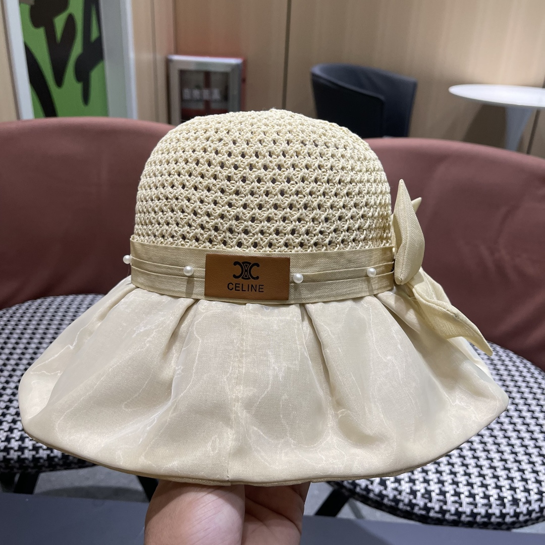  赛琳celine 2025新款夏季蝴蝶结遮阳渔夫帽女草帽防紫外线遮脸防晒太阳帽