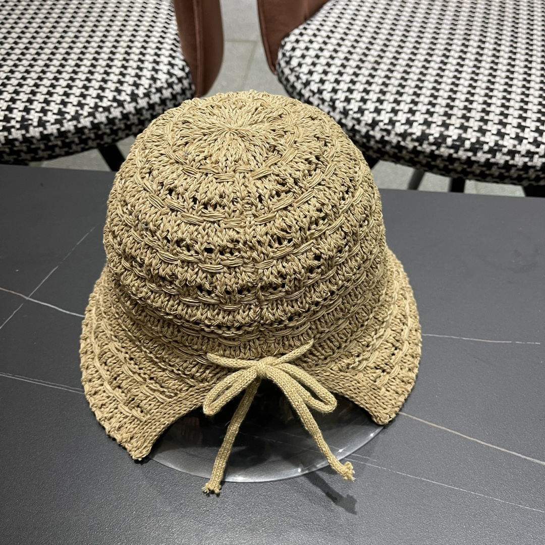  🧢Dior迪奥韩版开叉蝴蝶结镂空透气渔夫帽女夏季防
晒遮户外出游阳显脸小盆帽