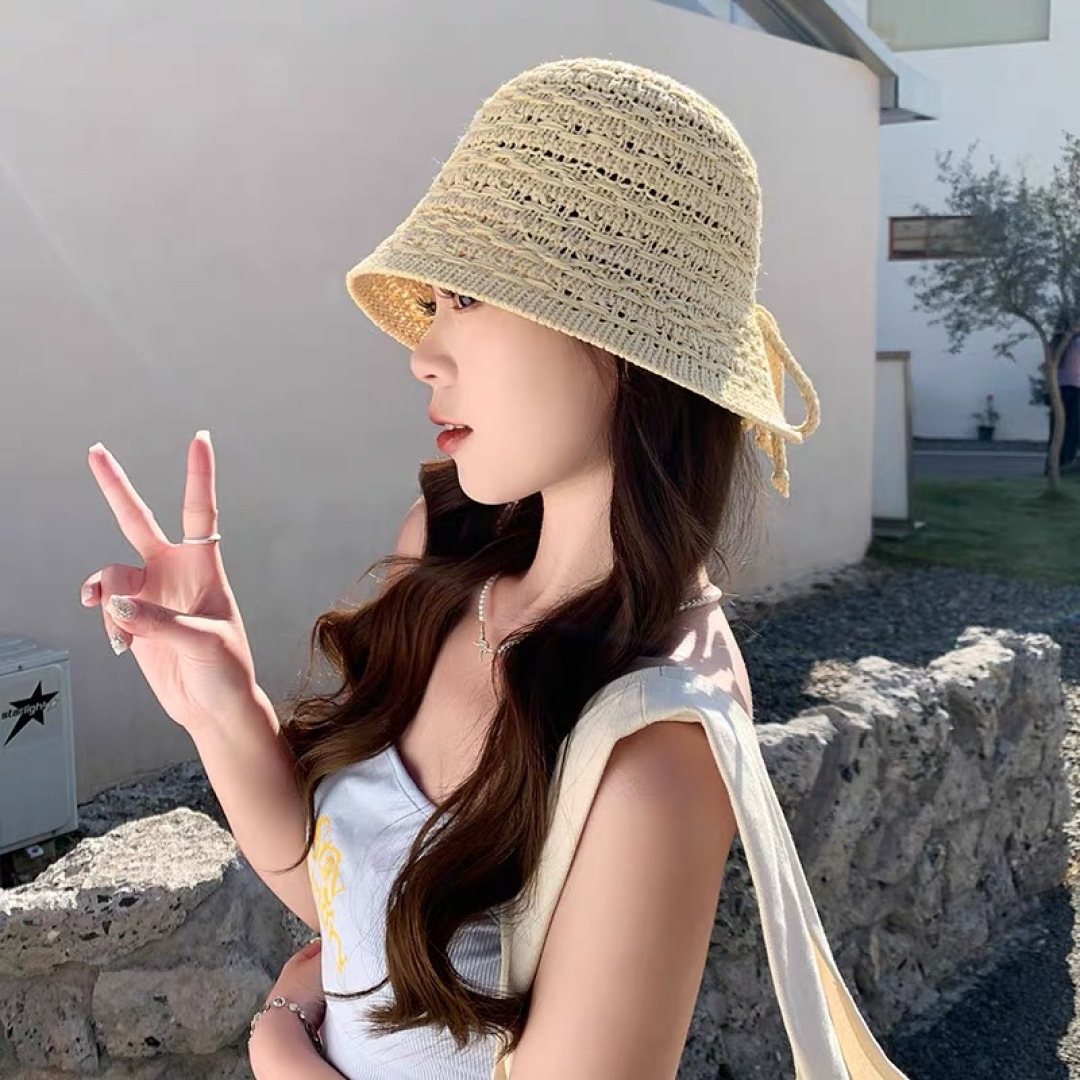  🧢Dior迪奥韩版开叉蝴蝶结镂空透气渔夫帽女夏季防
晒遮户外出游阳显脸小盆帽