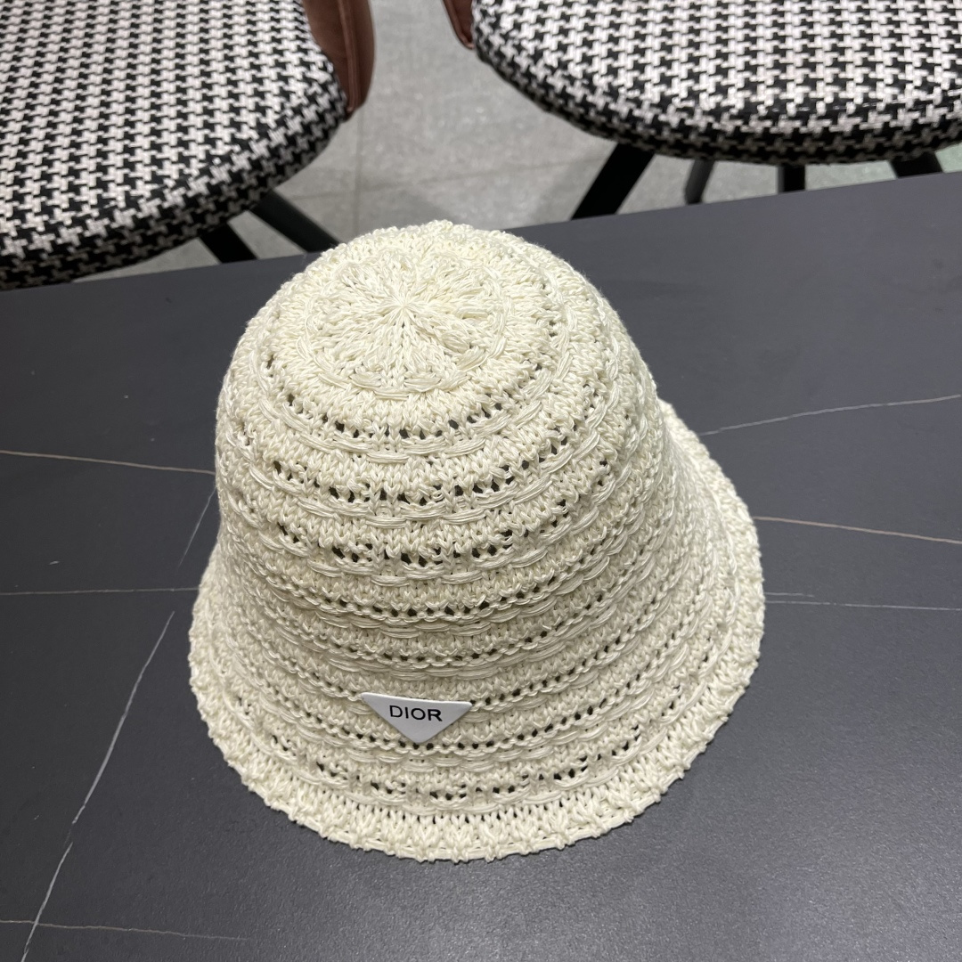  🧢Dior迪奥韩版开叉蝴蝶结镂空透气渔夫帽女夏季防
晒遮户外出游阳显脸小盆帽