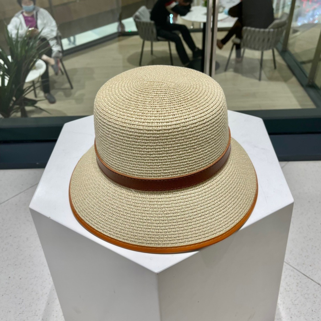  【PRADA普拉达】2025新款草编拼色皮带款编织草帽，度假休闲必备，优雅大方的一款