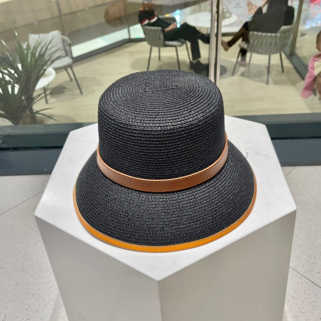  【PRADA普拉达】2025新款草编拼色皮带款编织草帽，度假休闲必备，优雅大方的一款