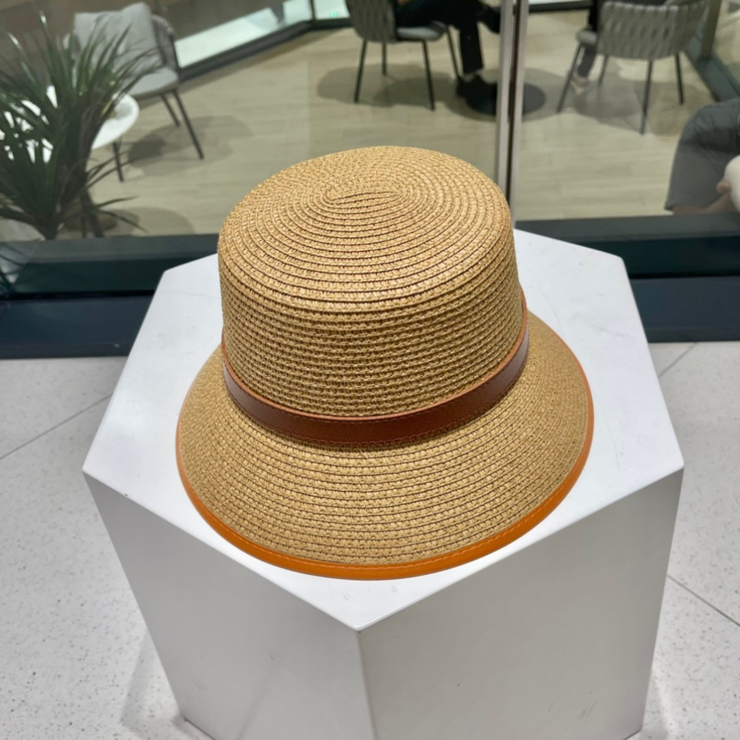  【PRADA普拉达】2025新款草编拼色皮带款编织草帽，度假休闲必备，优雅大方的一款