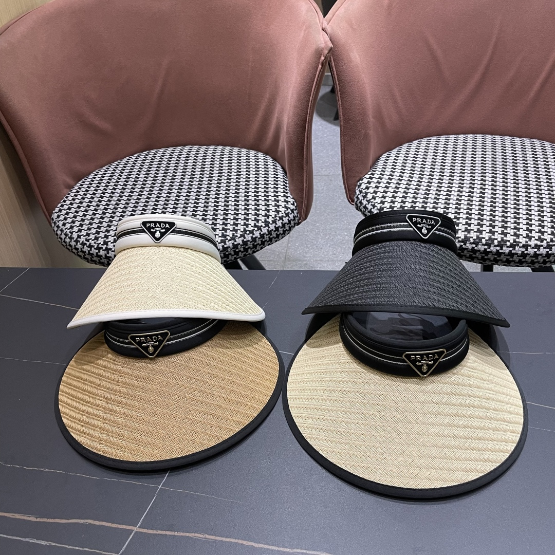  Prada普拉达 防晒帽子女夏季遮脸大帽檐空顶
遮阳帽骑车遮阳帽