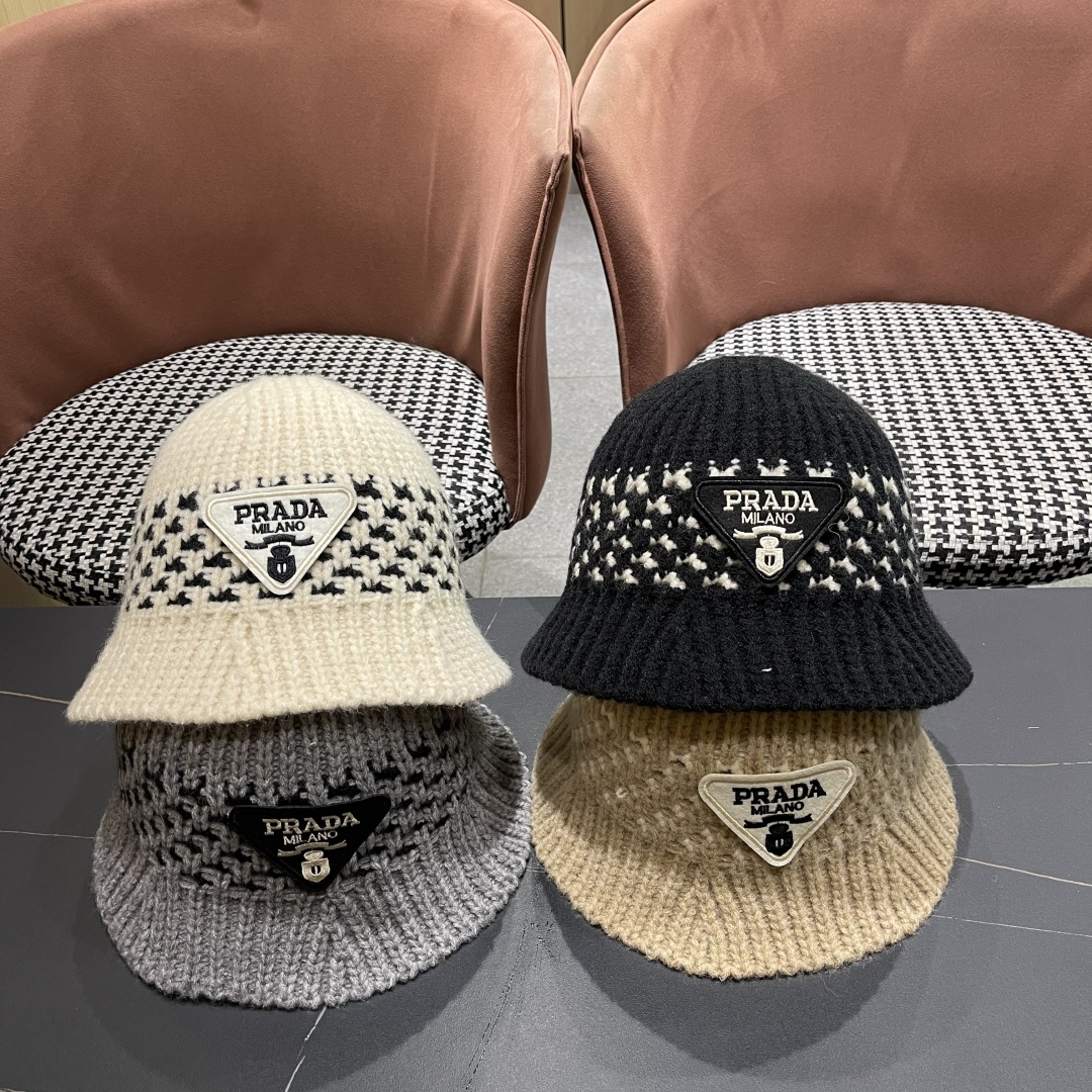 普拉达 日系纯色针织镂空渔夫帽子女秋冬季2025新款盆帽