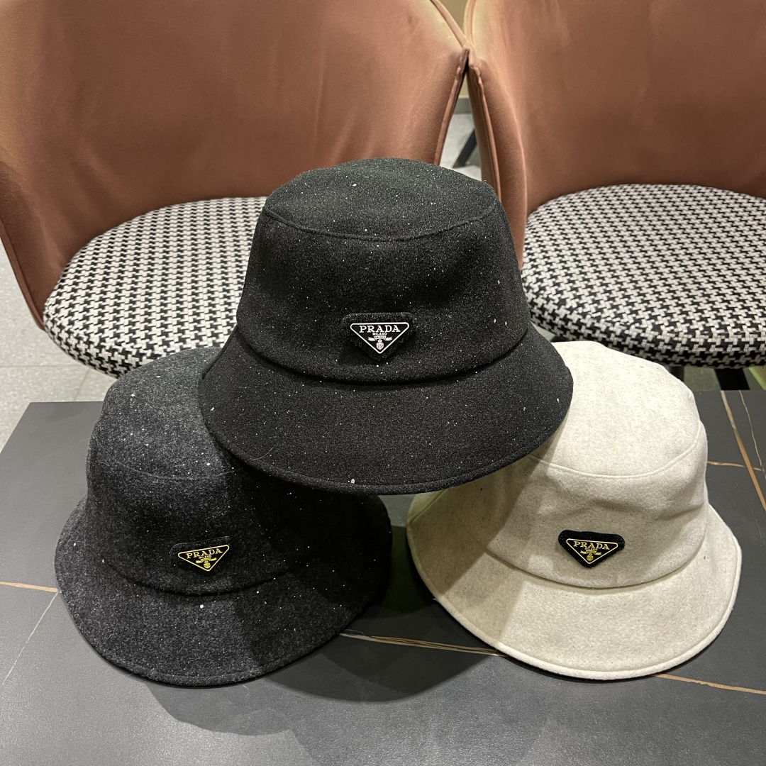 普拉达 黑钻亮线隐闪渔夫帽夏透气女帽子柔软显脸小遮阳帽韩版百搭黑盆帽