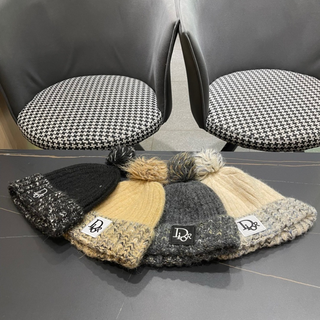  迪奥Dior〽️兔毛毛线帽女秋冬韩版百搭日系保暖针织帽ins潮牌加厚护耳冷帽子