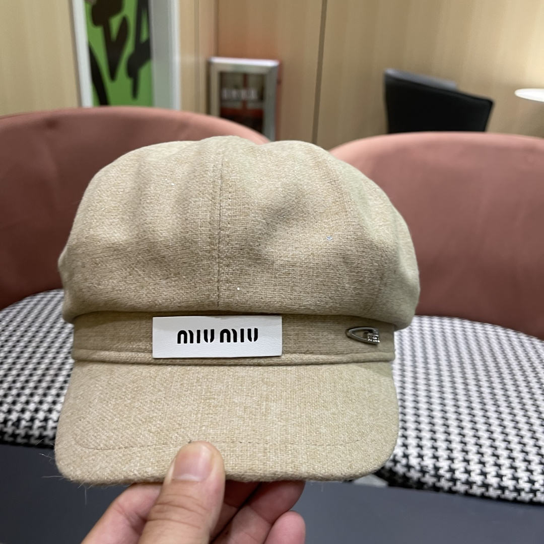  谬谬MIUMIU系列新品八角帽女2025春夏新款贝雷帽画家帽报童帽子韩系大头围显脸小秋冬