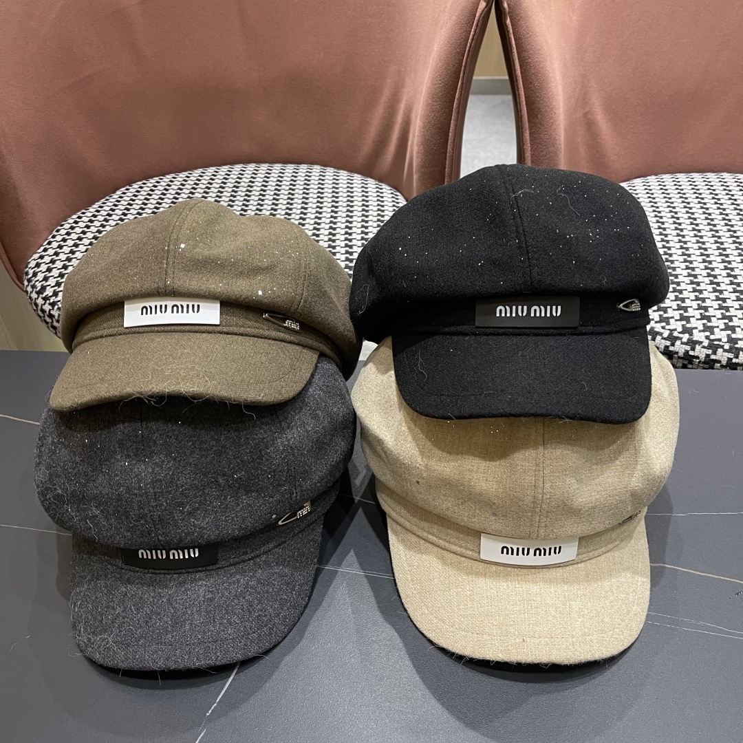  谬谬MIUMIU系列新品八角帽女2025春夏新款贝雷帽画家帽报童帽子韩系大头围显脸小秋冬