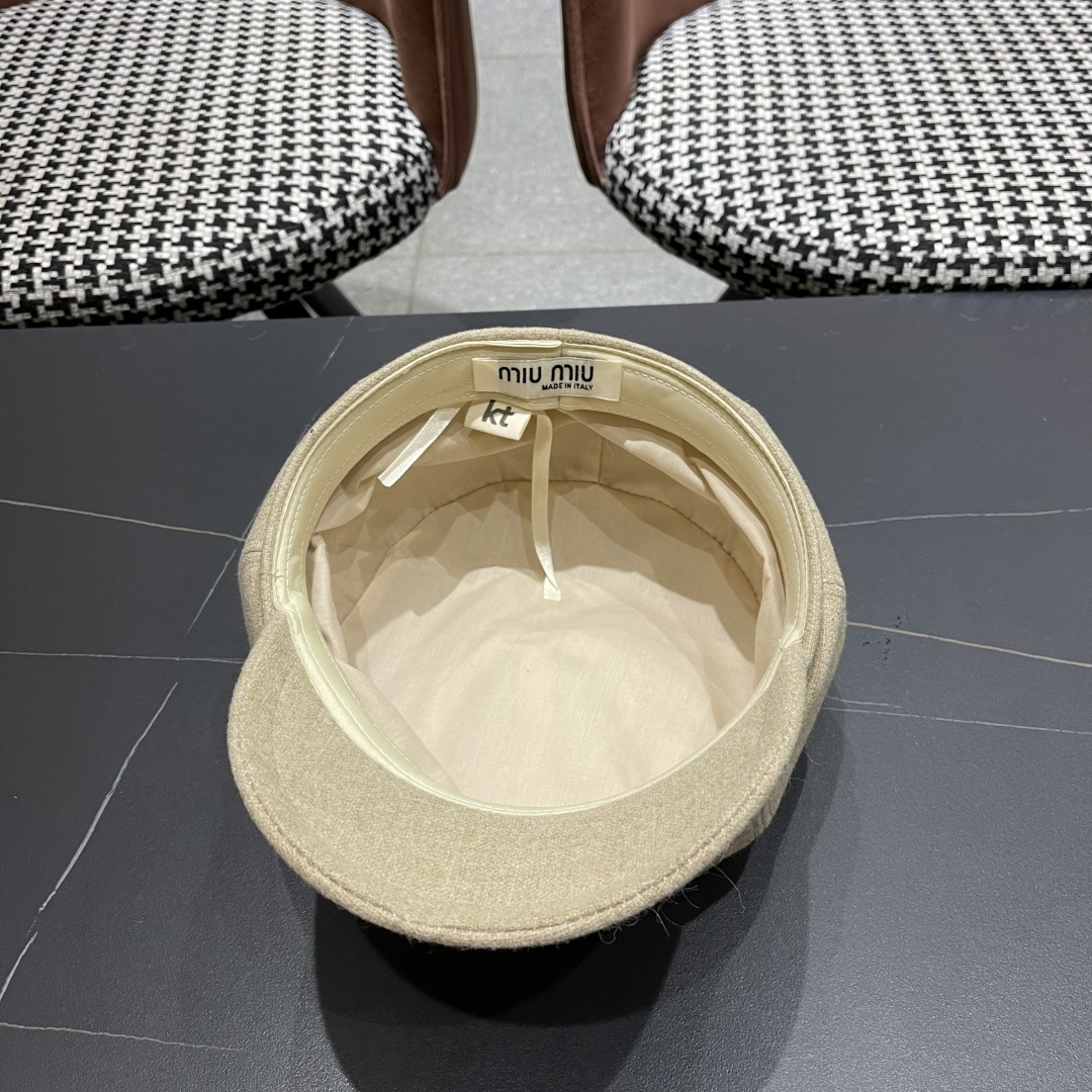  谬谬MIUMIU系列新品八角帽女2025春夏新款贝雷帽画家帽报童帽子韩系大头围显脸小秋冬