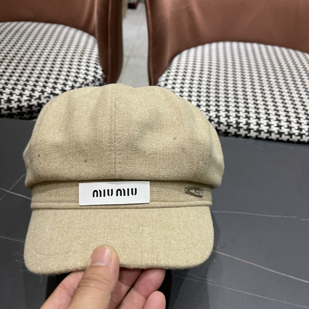  谬谬MIUMIU系列新品八角帽女2025春夏新款贝雷帽画家帽报童帽子韩系大头围显脸小秋冬