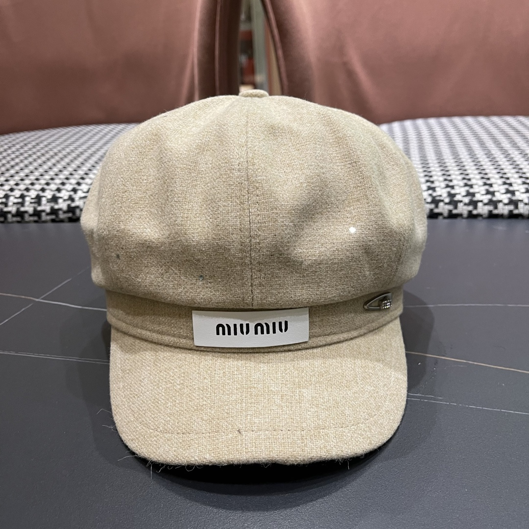  谬谬MIUMIU系列新品八角帽女2025春夏新款贝雷帽画家帽报童帽子韩系大头围显脸小秋冬