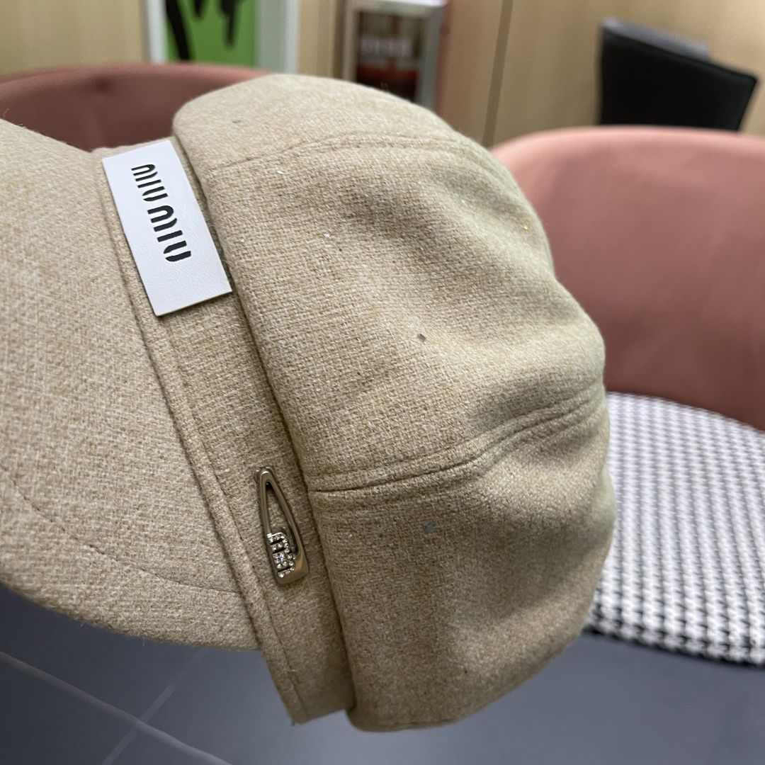  谬谬MIUMIU系列新品八角帽女2025春夏新款贝雷帽画家帽报童帽子韩系大头围显脸小秋冬