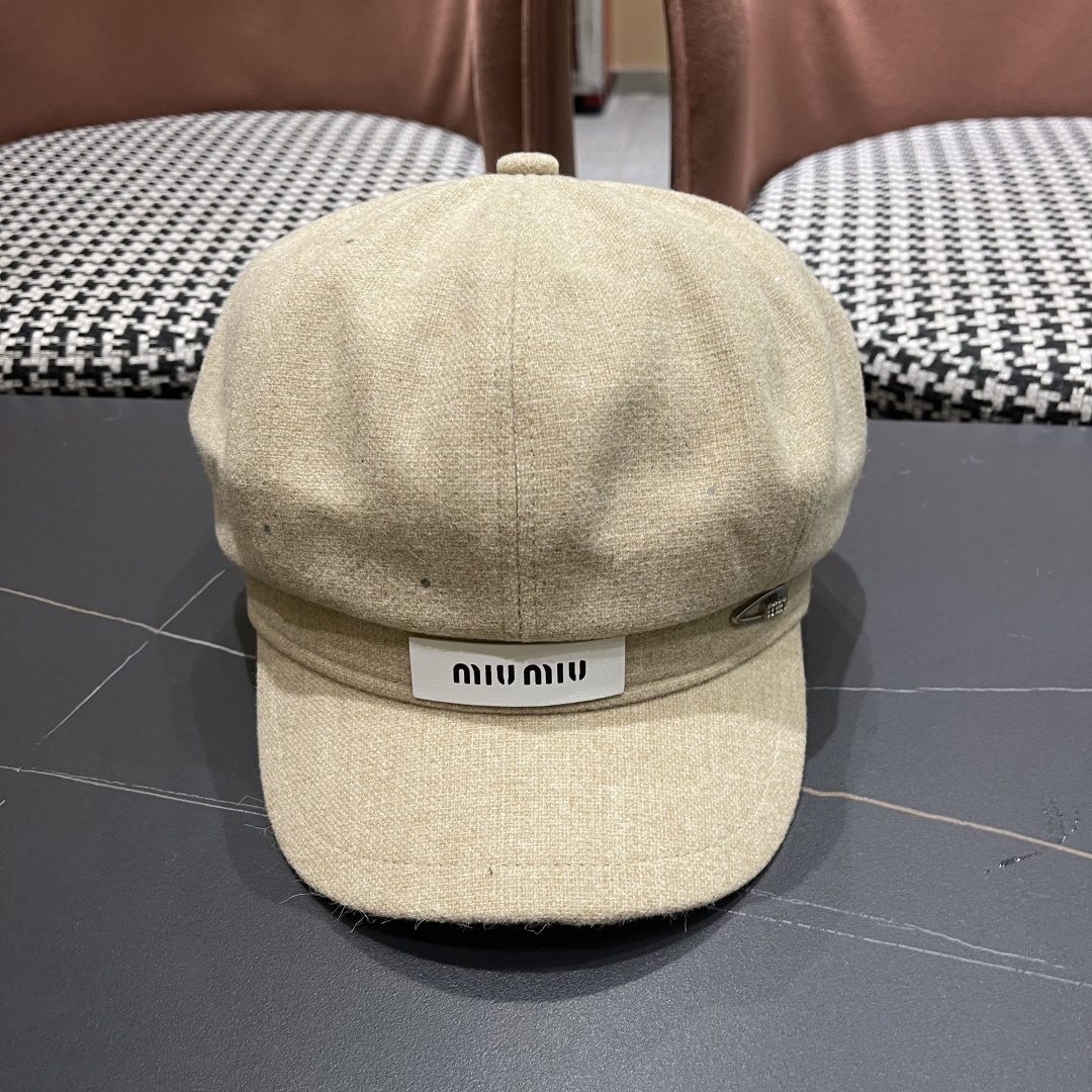  谬谬MIUMIU系列新品八角帽女2025春夏新款贝雷帽画家帽报童帽子韩系大头围显脸小秋冬