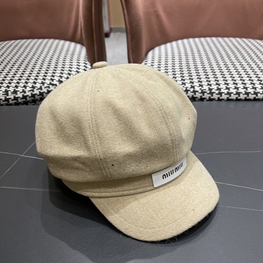  谬谬MIUMIU系列新品八角帽女2025春夏新款贝雷帽画家帽报童帽子韩系大头围显脸小秋冬