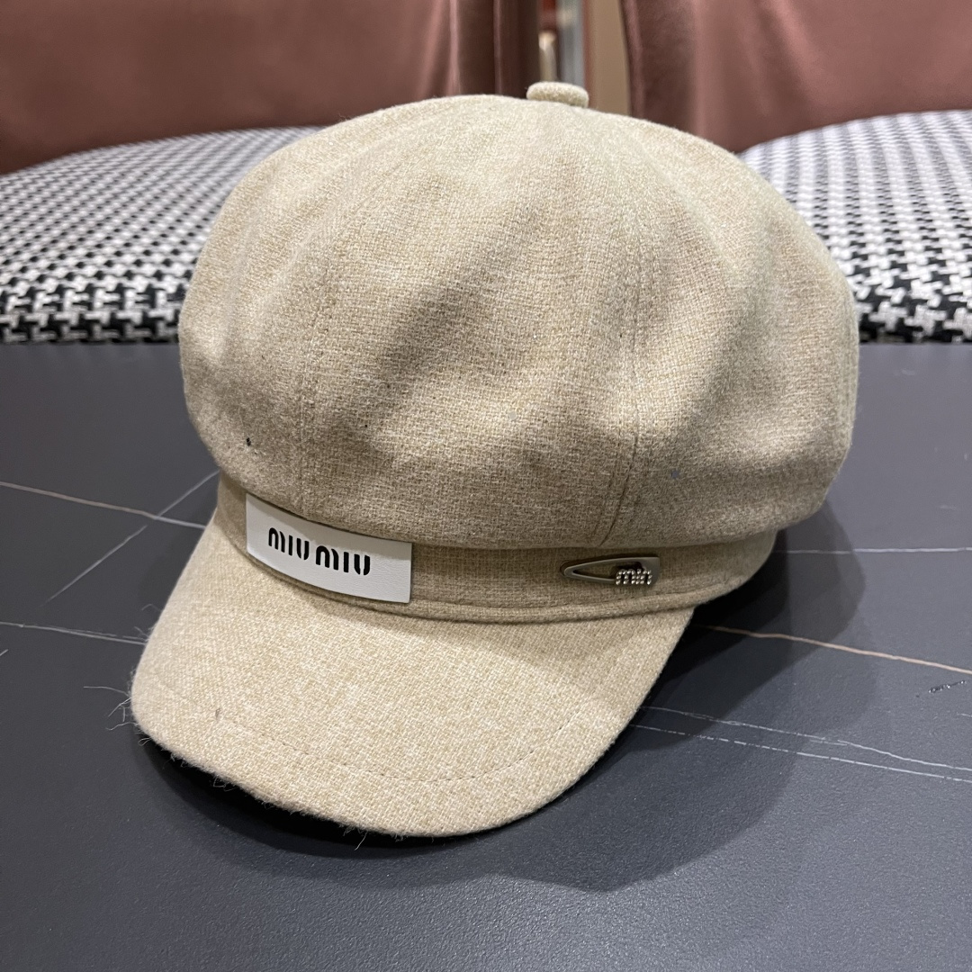  谬谬MIUMIU系列新品八角帽女2025春夏新款贝雷帽画家帽报童帽子韩系大头围显脸小秋冬