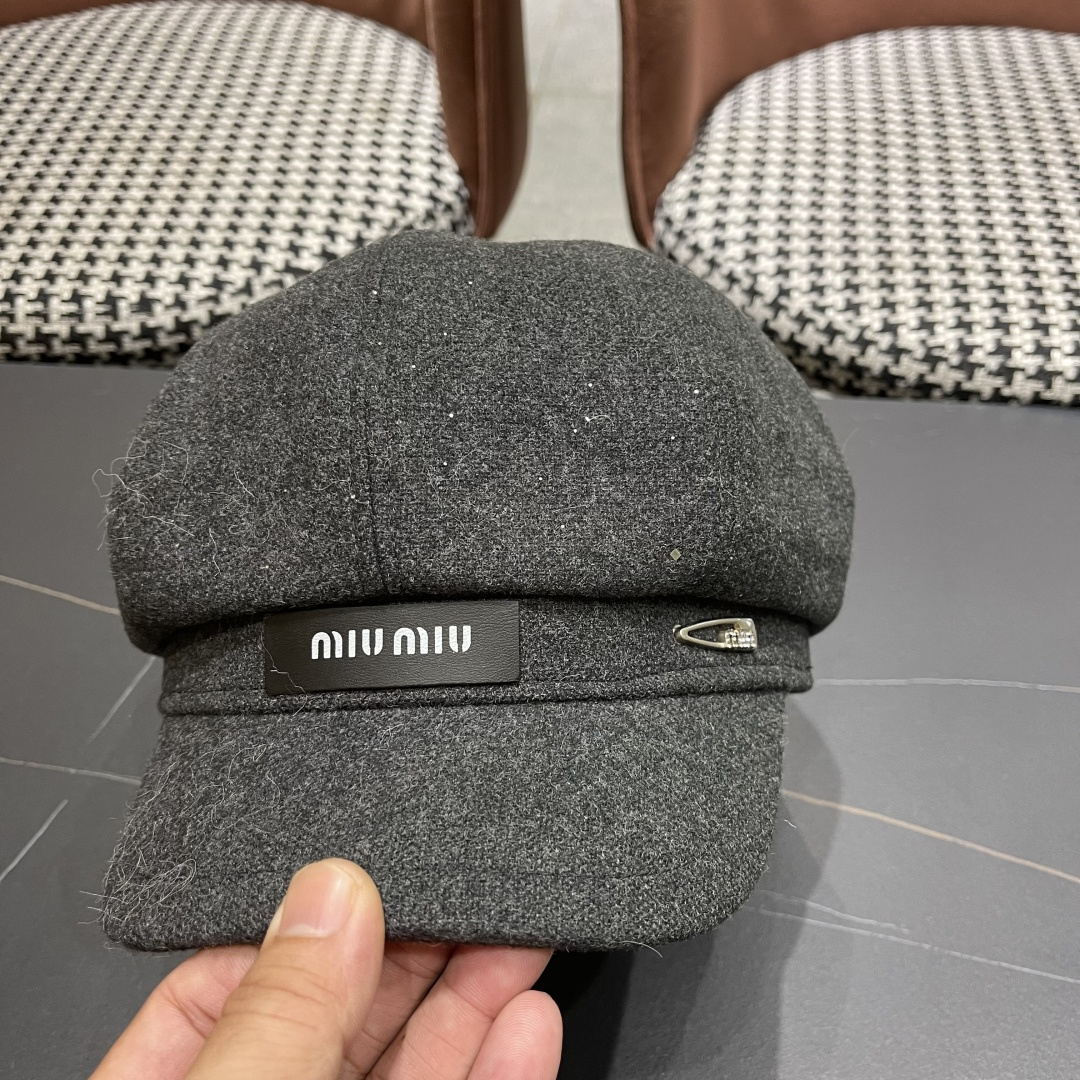  谬谬MIUMIU系列新品八角帽女2025春夏新款贝雷帽画家帽报童帽子韩系大头围显脸小秋冬