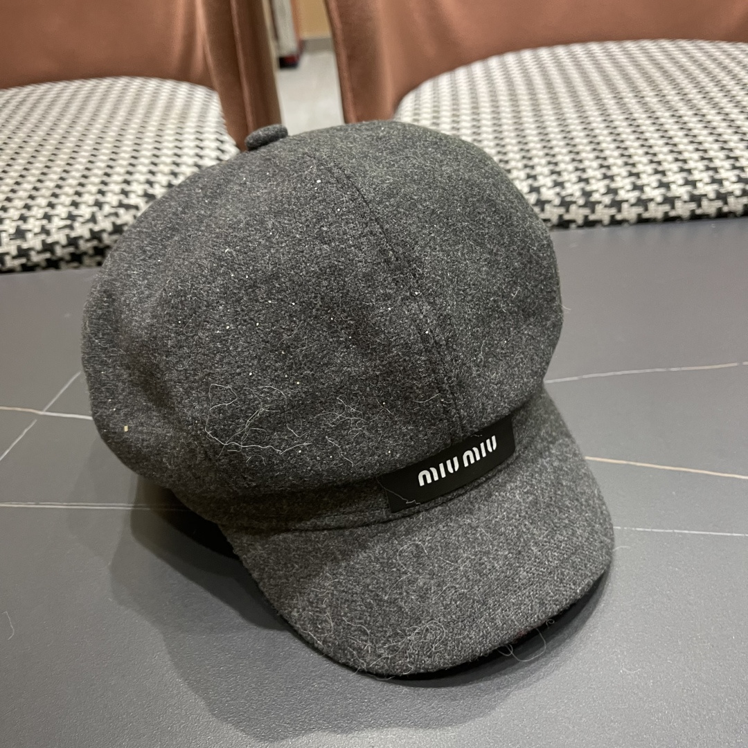  谬谬MIUMIU系列新品八角帽女2025春夏新款贝雷帽画家帽报童帽子韩系大头围显脸小秋冬