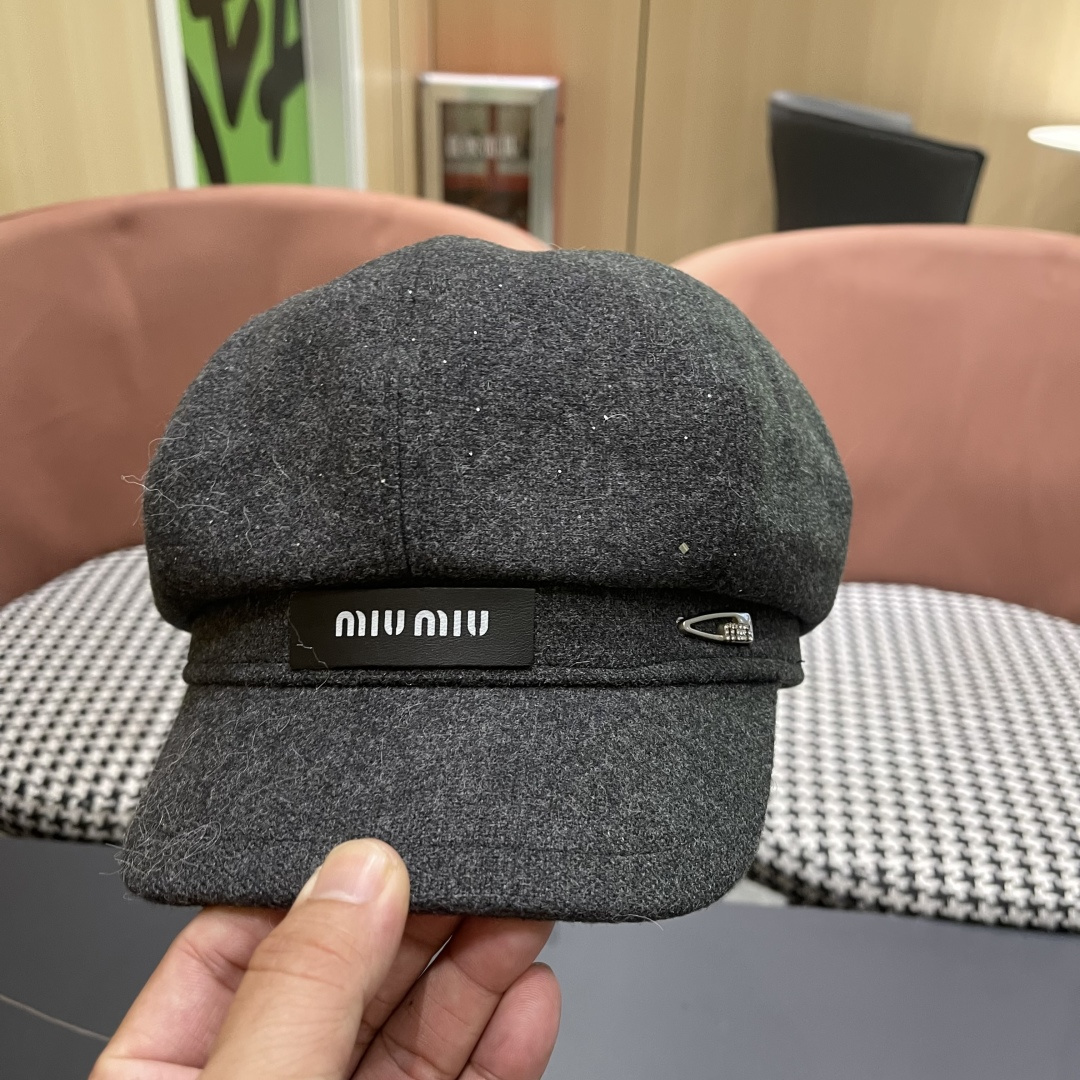  谬谬MIUMIU系列新品八角帽女2025春夏新款贝雷帽画家帽报童帽子韩系大头围显脸小秋冬