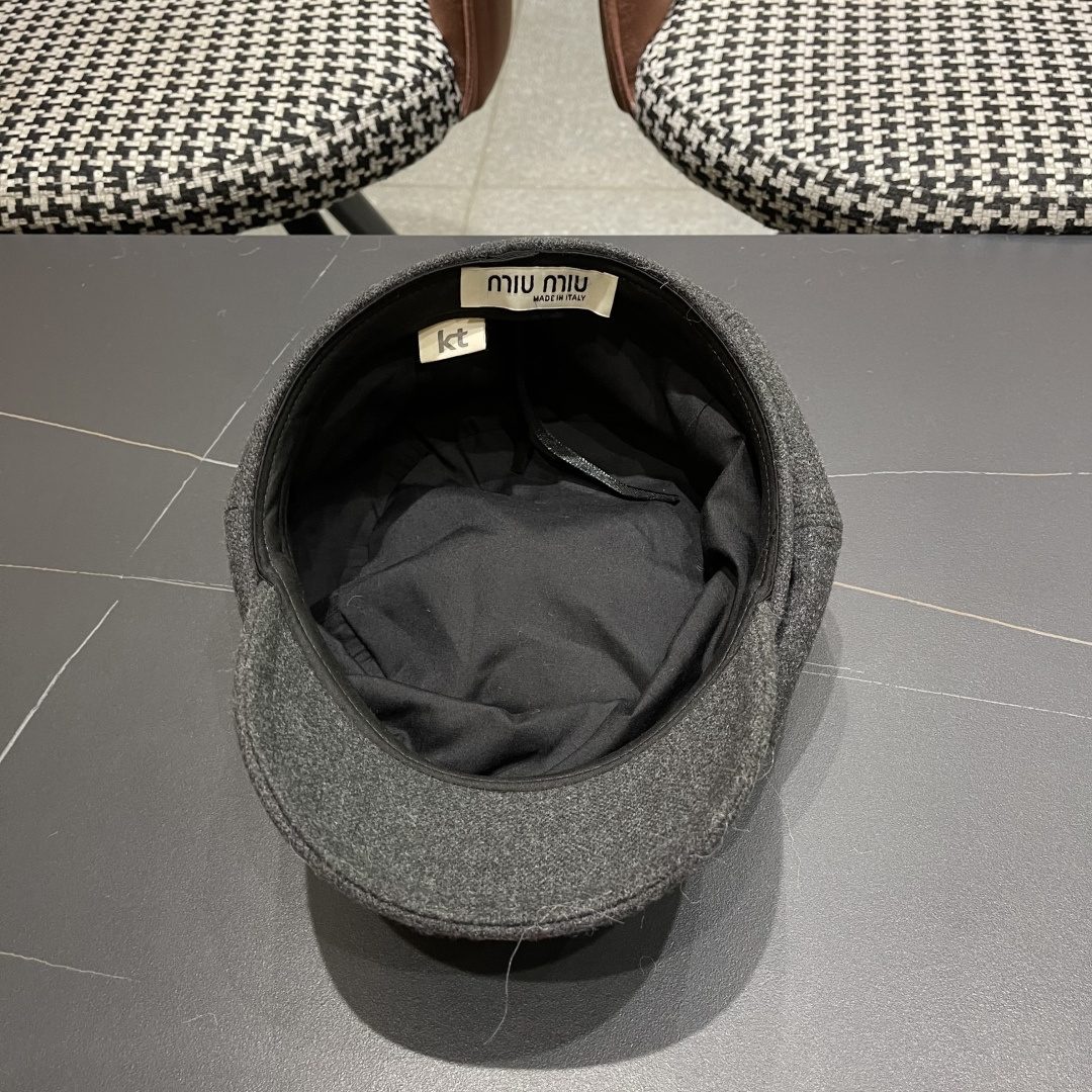  谬谬MIUMIU系列新品八角帽女2025春夏新款贝雷帽画家帽报童帽子韩系大头围显脸小秋冬