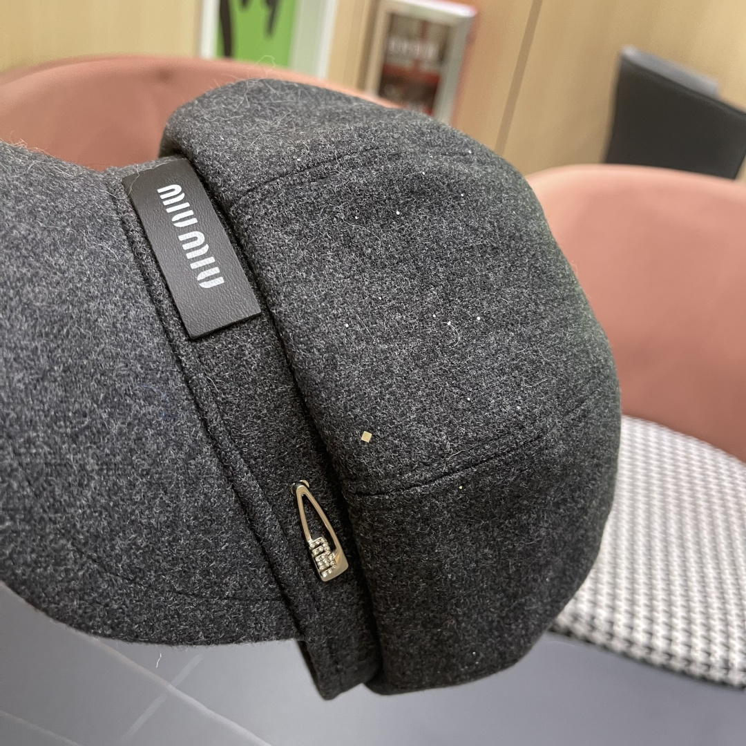  谬谬MIUMIU系列新品八角帽女2025春夏新款贝雷帽画家帽报童帽子韩系大头围显脸小秋冬