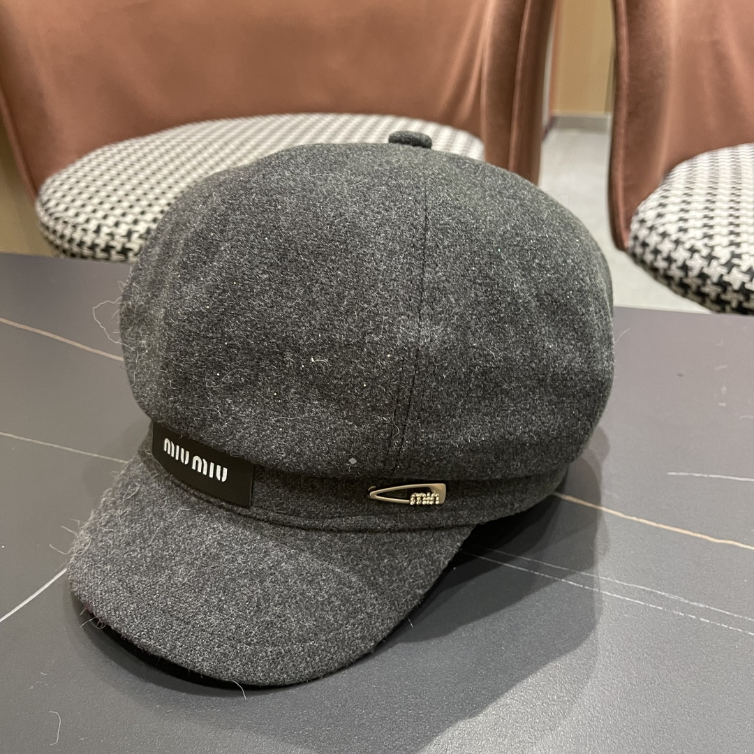  谬谬MIUMIU系列新品八角帽女2025春夏新款贝雷帽画家帽报童帽子韩系大头围显脸小秋冬