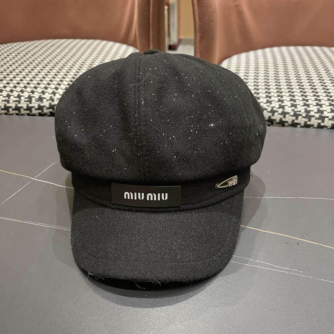  谬谬MIUMIU系列新品八角帽女2025春夏新款贝雷帽画家帽报童帽子韩系大头围显脸小秋冬