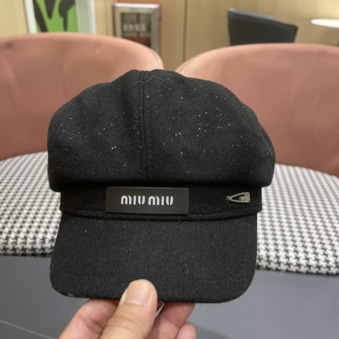  谬谬MIUMIU系列新品八角帽女2025春夏新款贝雷帽画家帽报童帽子韩系大头围显脸小秋冬