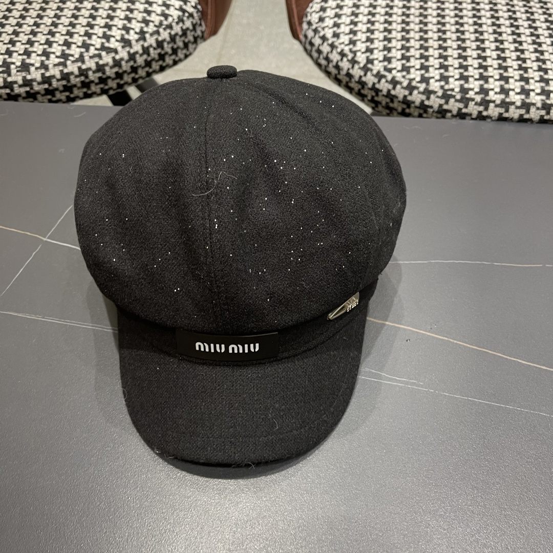  谬谬MIUMIU系列新品八角帽女2025春夏新款贝雷帽画家帽报童帽子韩系大头围显脸小秋冬