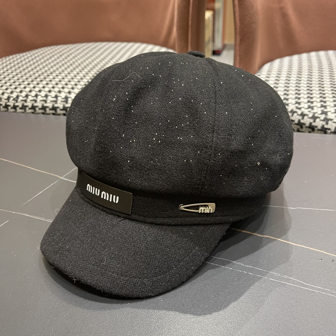  谬谬MIUMIU系列新品八角帽女2025春夏新款贝雷帽画家帽报童帽子韩系大头围显脸小秋冬