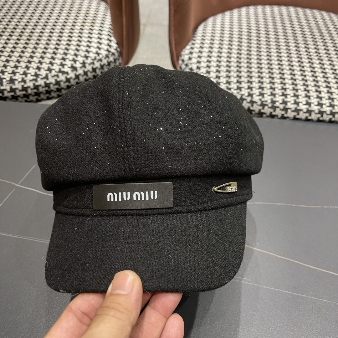  谬谬MIUMIU系列新品八角帽女2025春夏新款贝雷帽画家帽报童帽子韩系大头围显脸小秋冬