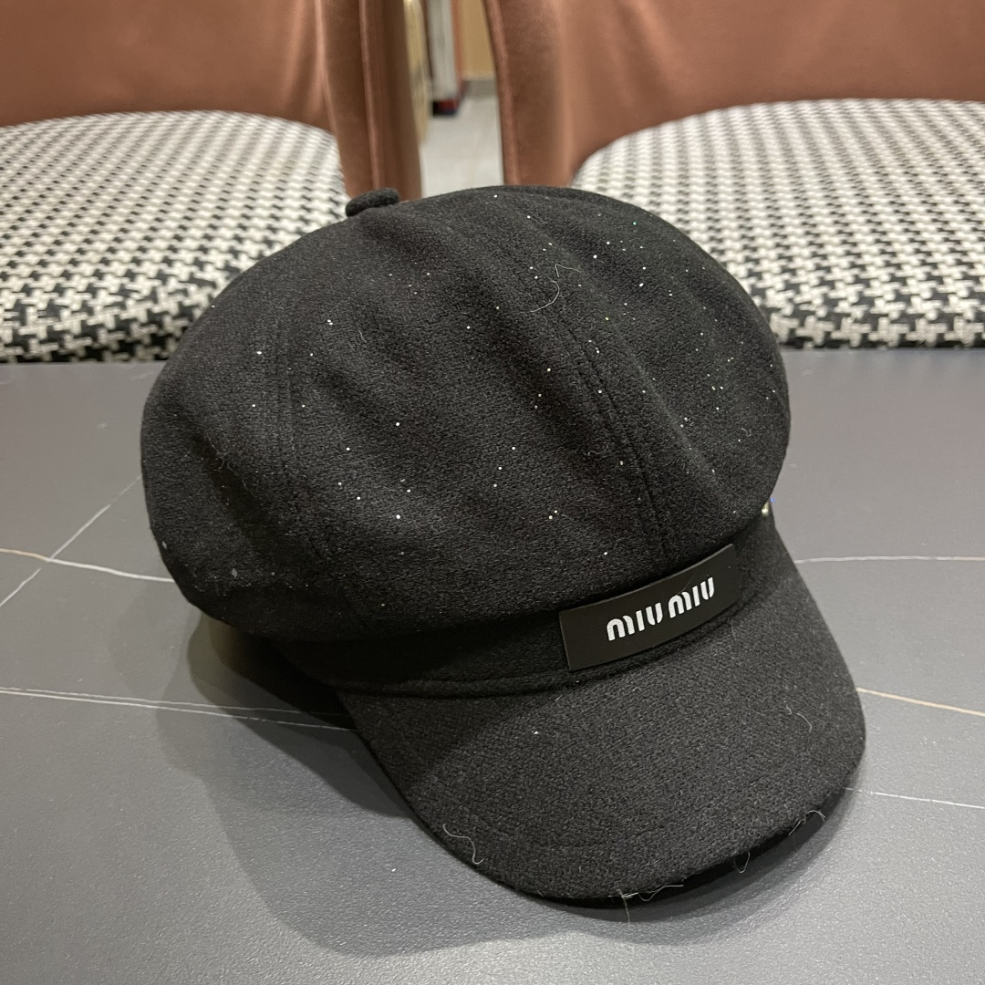  谬谬MIUMIU系列新品八角帽女2025春夏新款贝雷帽画家帽报童帽子韩系大头围显脸小秋冬