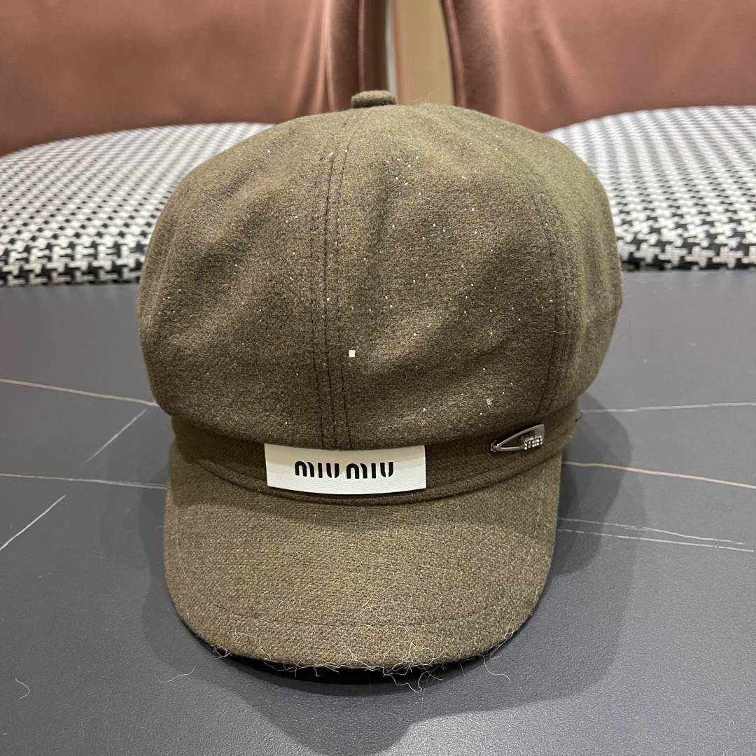  谬谬MIUMIU系列新品八角帽女2025春夏新款贝雷帽画家帽报童帽子韩系大头围显脸小秋冬