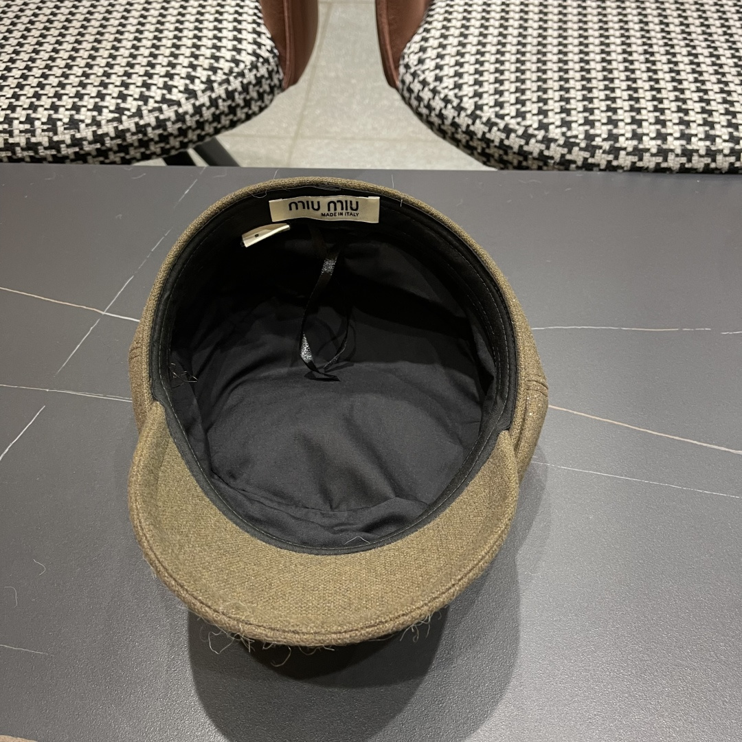  谬谬MIUMIU系列新品八角帽女2025春夏新款贝雷帽画家帽报童帽子韩系大头围显脸小秋冬