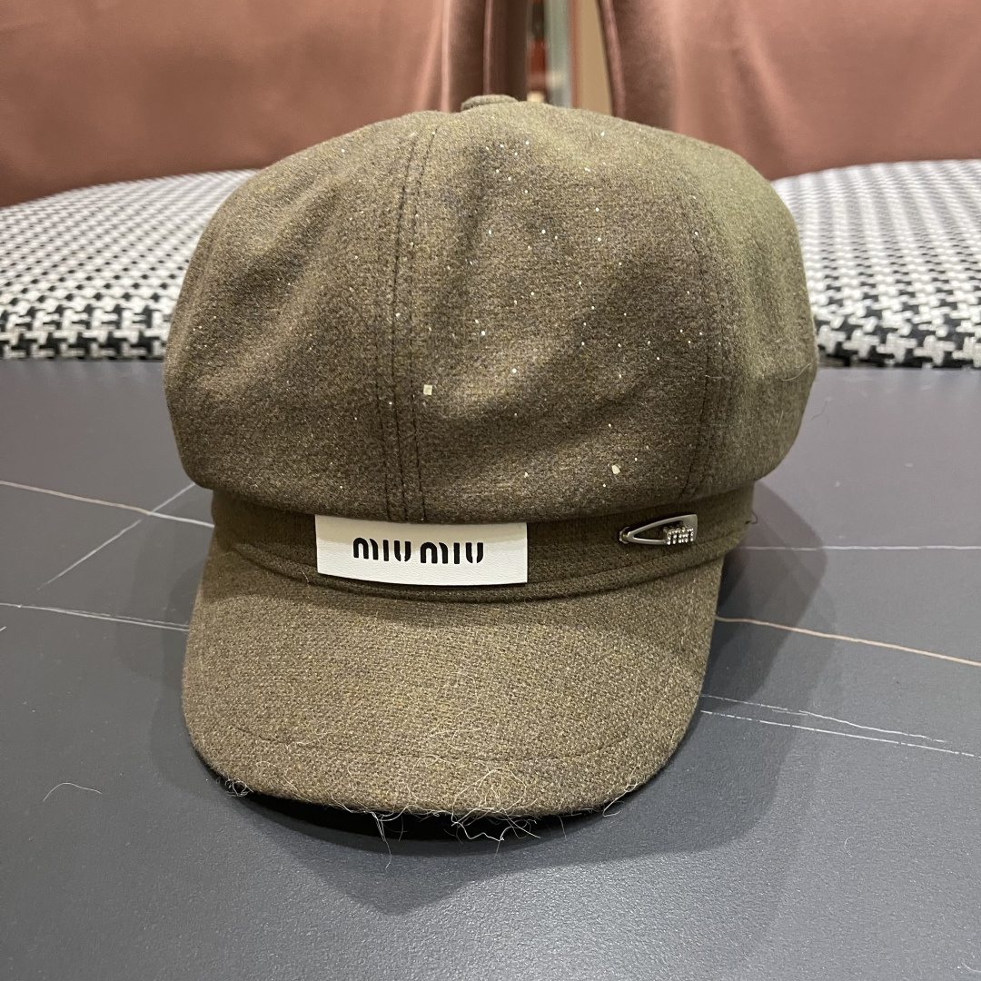  谬谬MIUMIU系列新品八角帽女2025春夏新款贝雷帽画家帽报童帽子韩系大头围显脸小秋冬