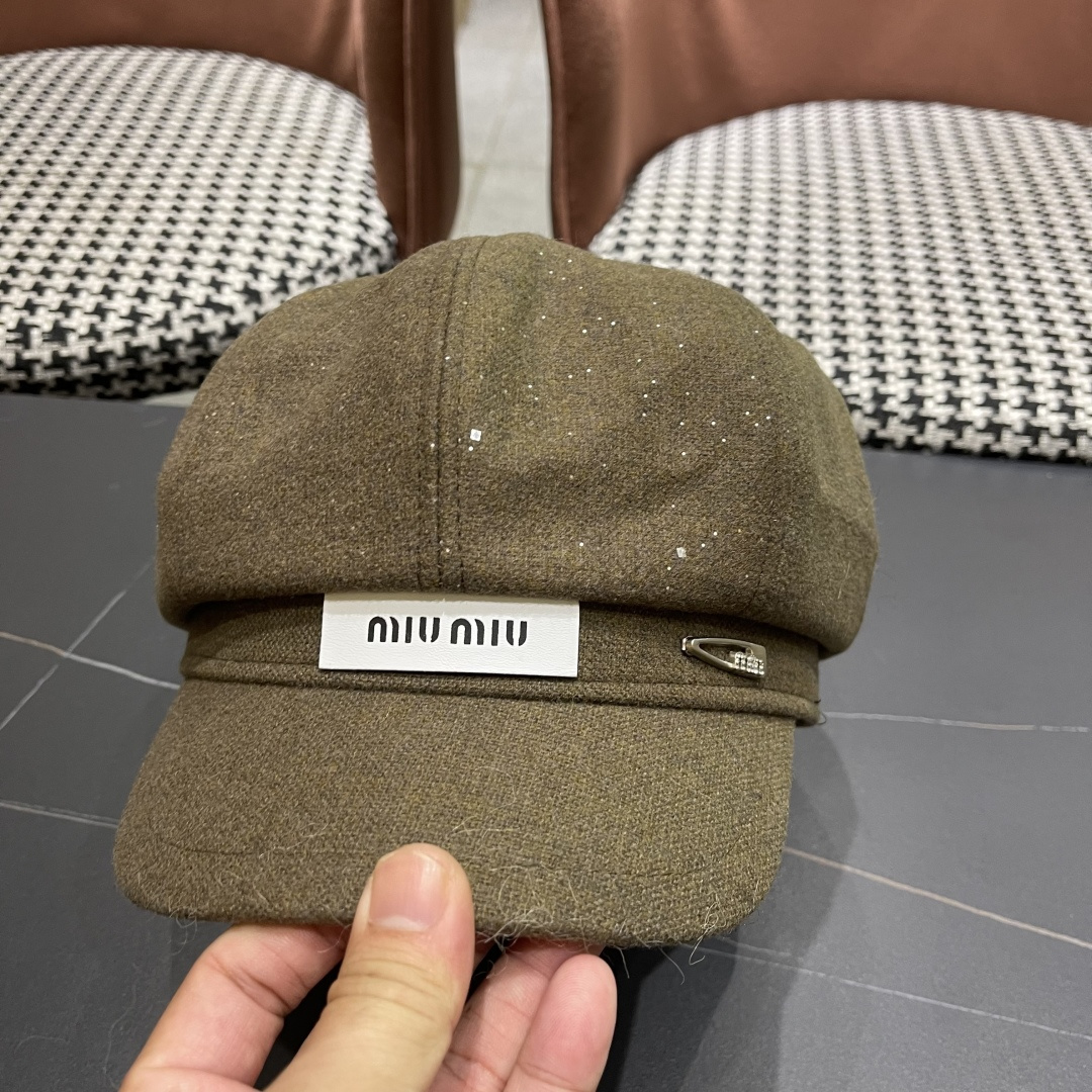  谬谬MIUMIU系列新品八角帽女2025春夏新款贝雷帽画家帽报童帽子韩系大头围显脸小秋冬