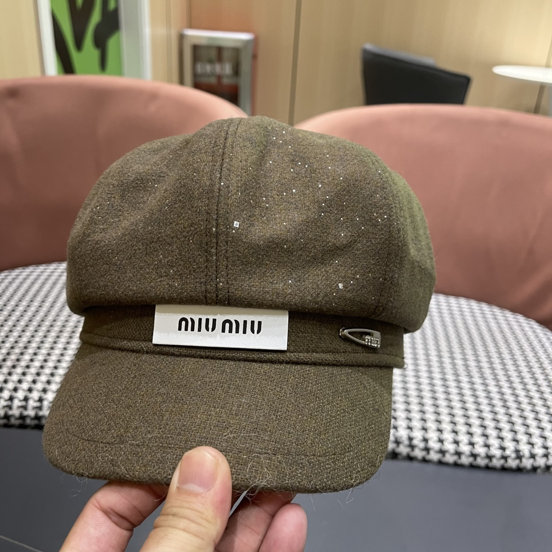  谬谬MIUMIU系列新品八角帽女2025春夏新款贝雷帽画家帽报童帽子韩系大头围显脸小秋冬