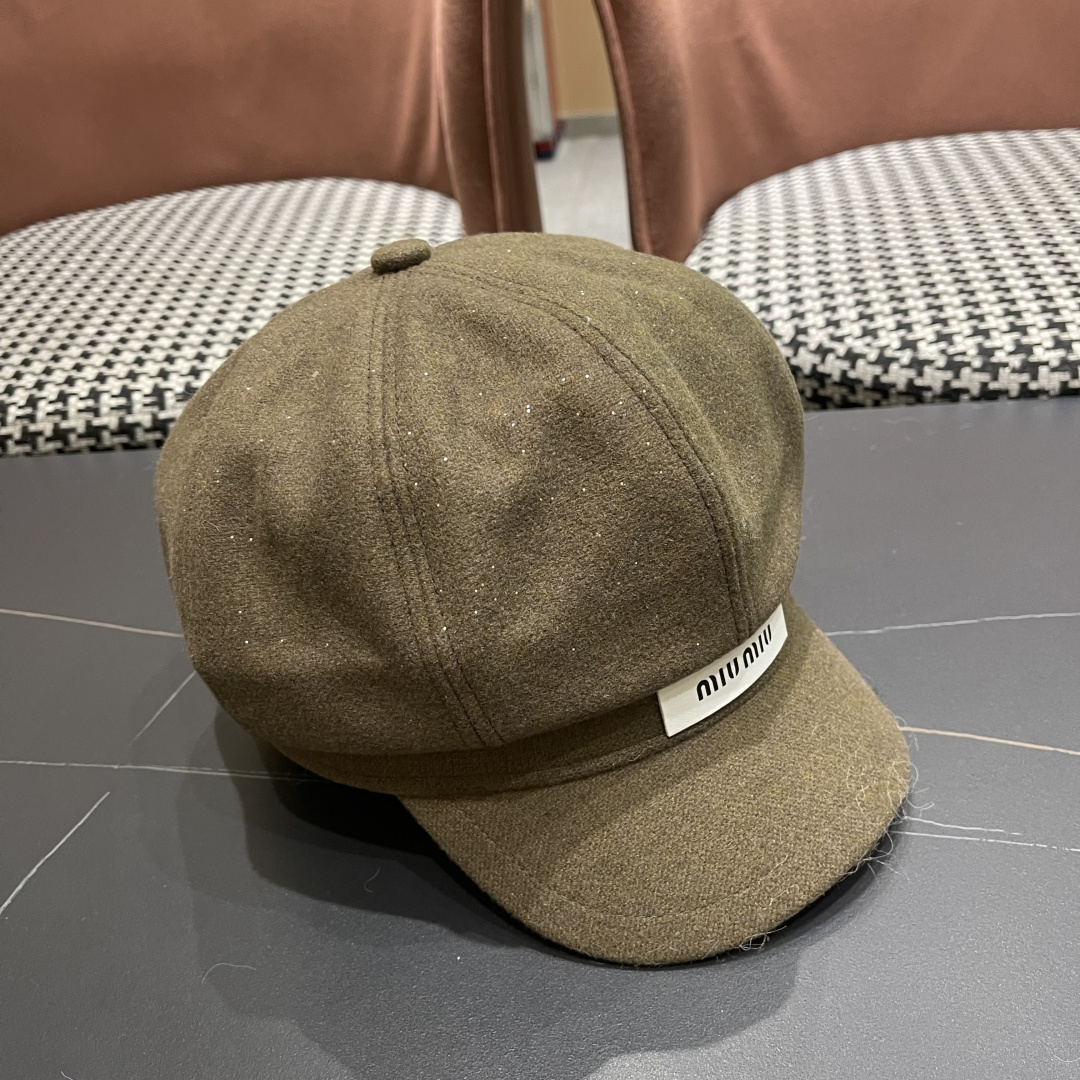  谬谬MIUMIU系列新品八角帽女2025春夏新款贝雷帽画家帽报童帽子韩系大头围显脸小秋冬