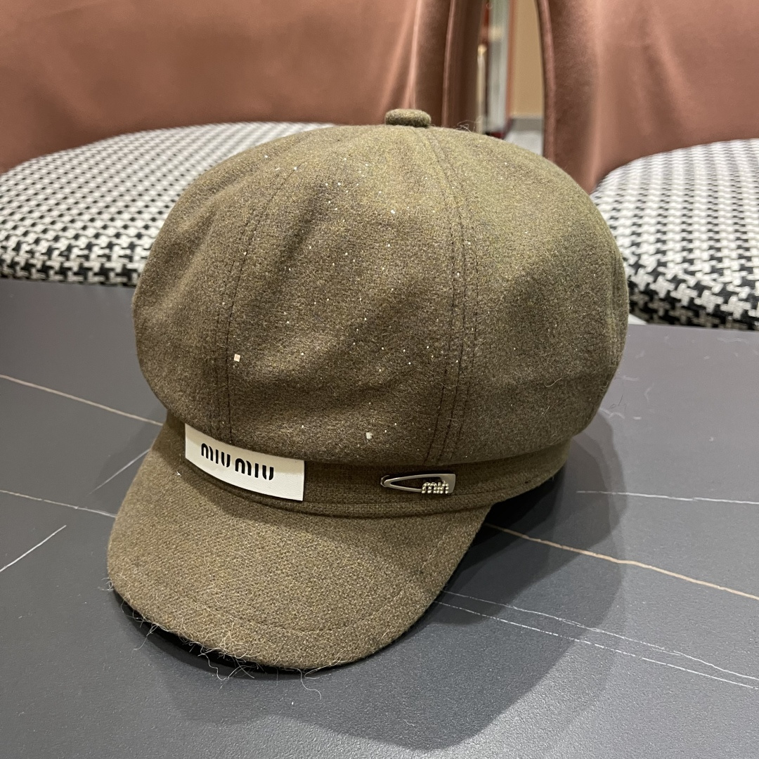  谬谬MIUMIU系列新品八角帽女2025春夏新款贝雷帽画家帽报童帽子韩系大头围显脸小秋冬