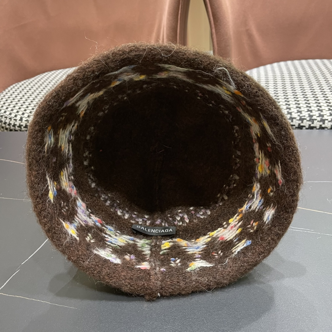  BALENCIAGA巴黎世家韩国渔夫帽女生秋冬新款复古彩色提花针织帽小众高级感保暖盆帽潮