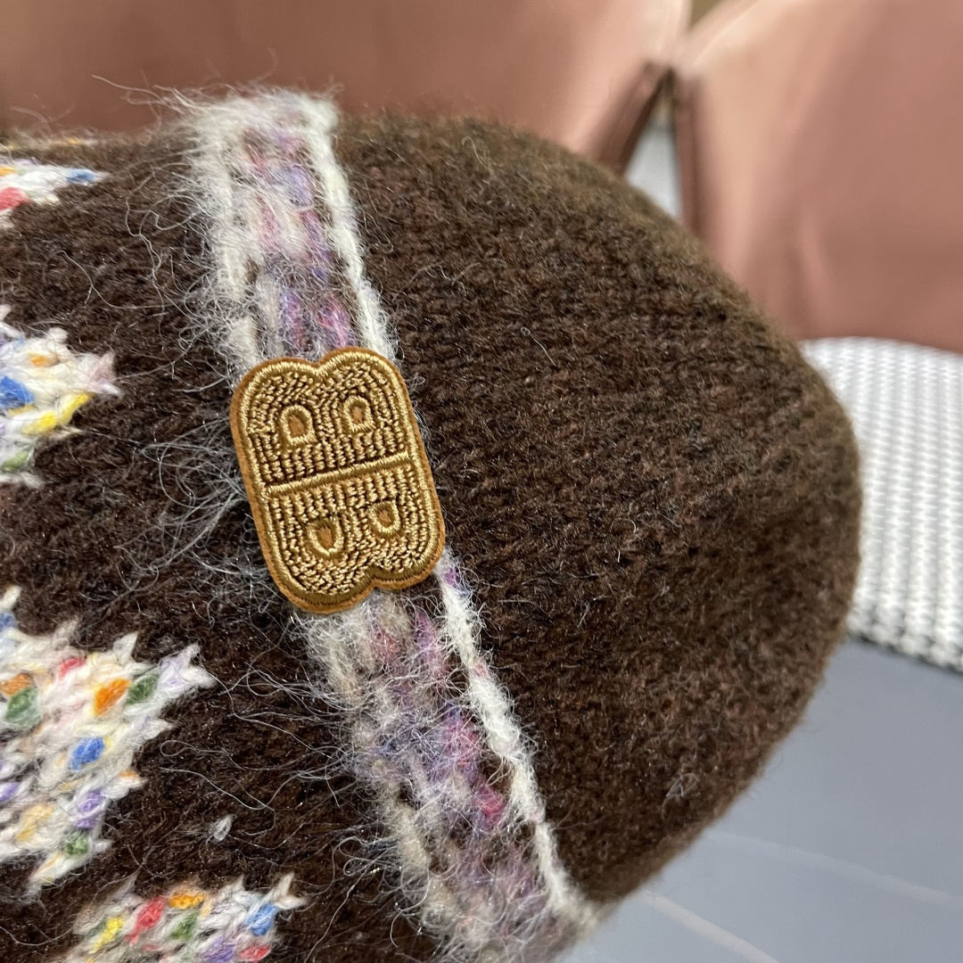  BALENCIAGA巴黎世家韩国渔夫帽女生秋冬新款复古彩色提花针织帽小众高级感保暖盆帽潮