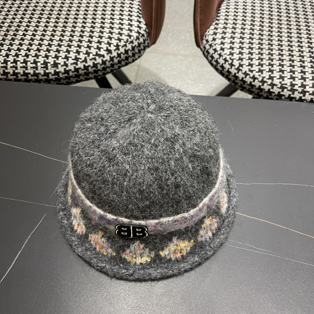  BALENCIAGA巴黎世家韩国渔夫帽女生秋冬新款复古彩色提花针织帽小众高级感保暖盆帽潮