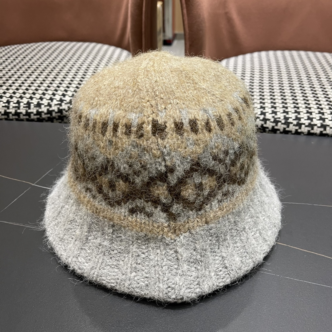  古奇渔夫帽♥️GUCCI 冬季加厚费尔岛风针织渔夫帽子女2025秋复古宽
檐显脸小保暖盆帽潮