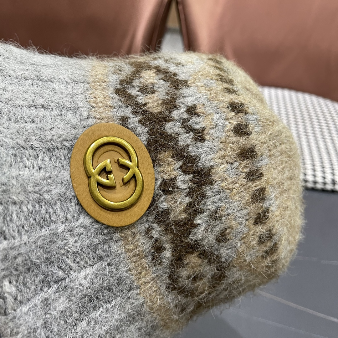  古奇渔夫帽♥️GUCCI 冬季加厚费尔岛风针织渔夫帽子女2025秋复古宽
檐显脸小保暖盆帽潮